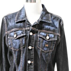 Bongo Women's Cropped Cotton Velvet Jean Jacket Dark Blue Wash Size M